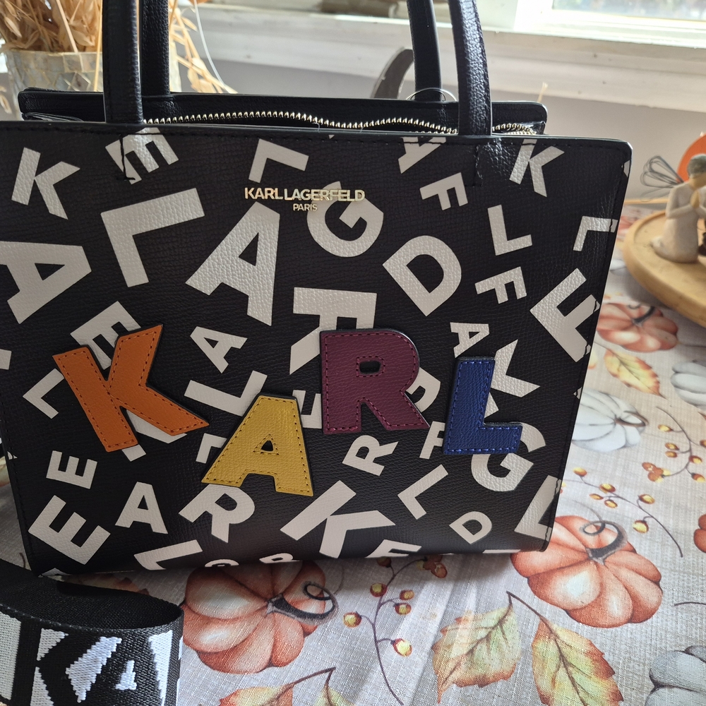 Karl Lagerfeld Black Multicolor Letter Tote Bag - Picture 2 of 6